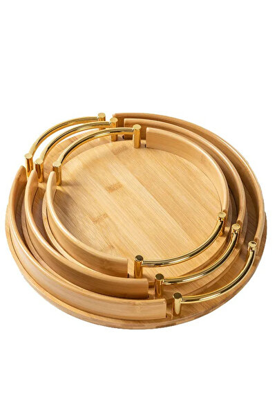 morponi Bamboo Oval Gold 3-piece Luxury Serving Tray - 25-30-35 Cm