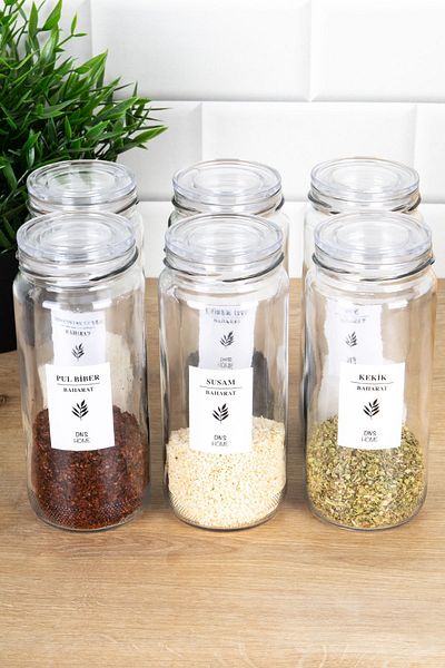DNS HOME 6-Piece Glass Jar Set Spice Jar Set Storage Container Spice Jar Set with Label 500 ml