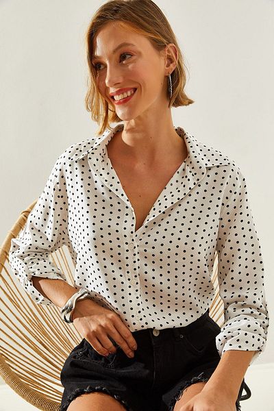 Bianco Lucci Patterned Viscose Women's Shirt - Sleeve Folded, Model 30501018
