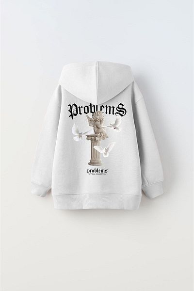 The Champ Clothing Детски унисекс суитшърт с качулка отвътре и полар, с щампа на проблеми с писмена скулптура