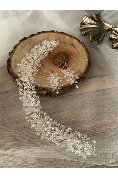 Merio tasarım Crystal Sheet Accessory And Earrings