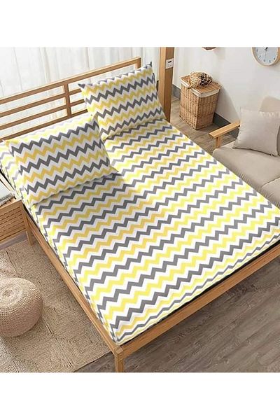 uykulife home collection Yellow Zigzag Checkered - Single Elastic Sleeping Sheet Set