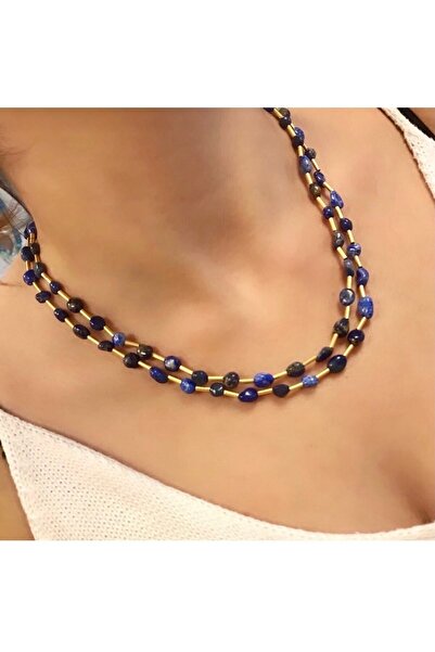 Takkı by Handan Lapis Taşı Ve Gold Kaplama Detaylı Tasarım Kolye