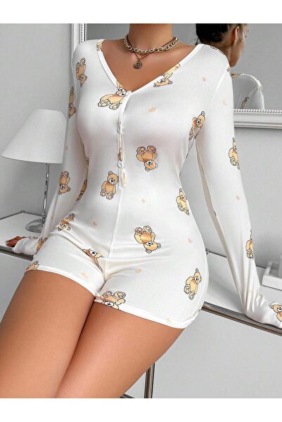 the DIFFerent Salopetă de pijama cu ursuleț cu imprimeu inimă