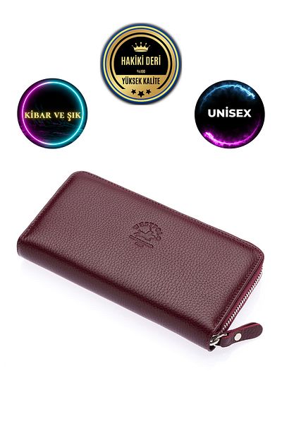 CüzCan Πορτοφόλι Unisex Claret Red από γνήσιο δέρμα Polo - Χαρτοφυλάκιο χειρός με φερμουάρ