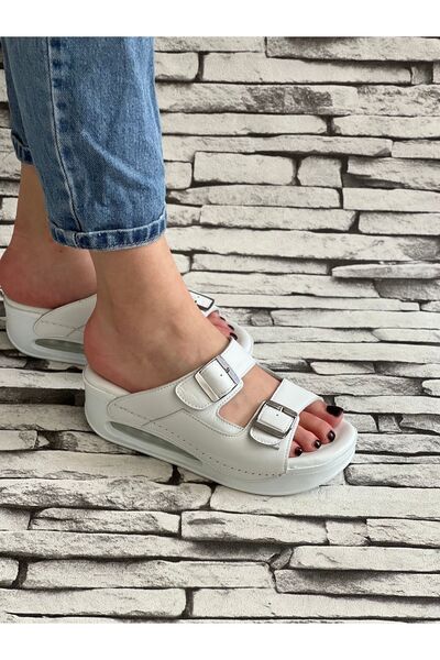 WASHINGTON POLO CLUB Genuine Leather Women's Slippers - Orthopedic, Comfort Sole, Doctor Nurse Daily Summer, Open Airmax
