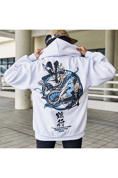 DEEPSENCE White Men's Oversize Sweatshirt - Snake Print
