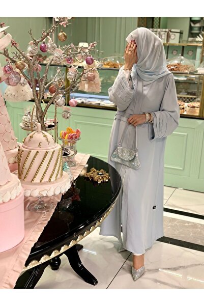 busrasdesign Rüya Kadın Tesettür Boydan Su Yeşili Renk Abaya Ferace
