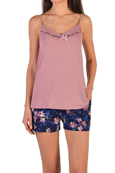 Nicoletta Set pijama pantaloni scurți pentru femei Dusty Rose cu buzunar cu c...