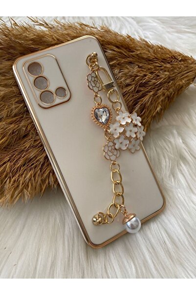 Aksesuarda Moda حافظة متوافقة مع هاتف اوبو A74 مزخرفة بالزهور والأحجار واللؤل...