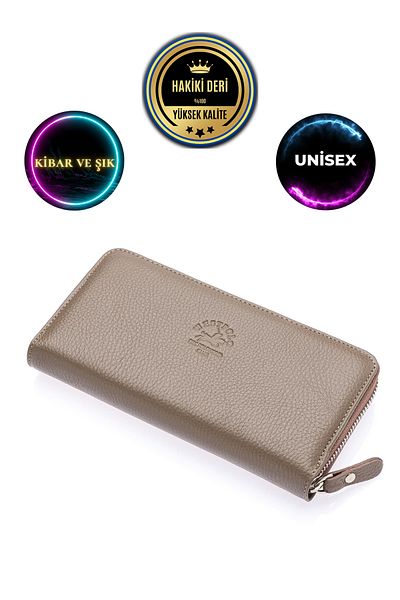 CüzCan Unisex West Polo Sand Beige με φερμουάρ από γνήσιο δέρμα χειρός πορτοφόλι