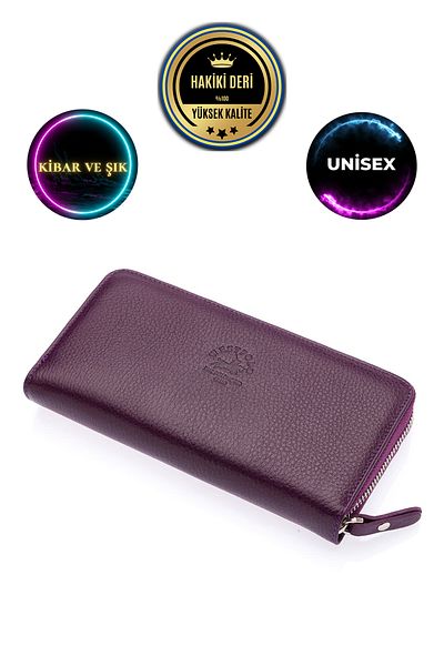 CüzCan Unisex West Polo Plum - Portofel de mână din piele naturală cu fermoar