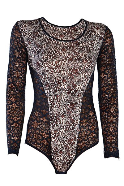 Nicoletta Зелений бавовняний боді з мереживом - з довгими рукавами та застібками