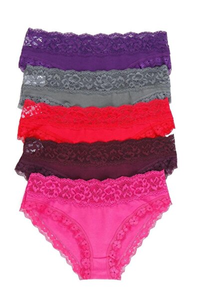 Nicoletta Бордові жіночі трусики, 5 штук в упаковці, з мереживом та еластаном