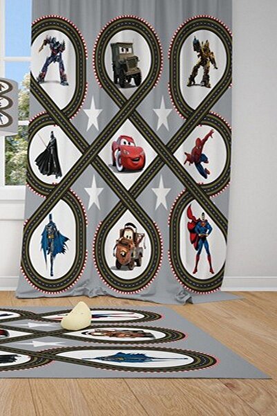 CİCİ ODAM 1 Kanat Spiderman, Şimşek Mcqueen,transformers Çocuk Bebek Odası Perdesi Fon Perde