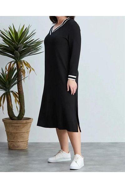 TUSSE Plus Size V-neck Viscose Sports Dress - Long Sleeve