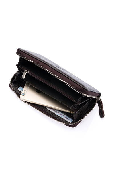 CüzCan Unisex West Polo Brown Πορτοφόλι από γνήσιο δέρμα με φερμουάρ