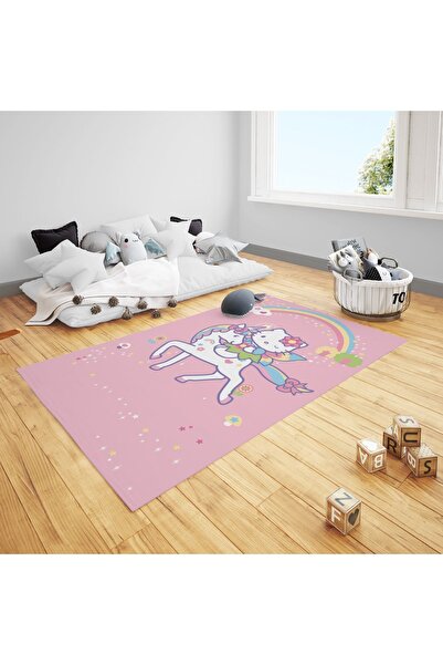 CİCİ ODAM Hello Kity,ünicorn At ,gökkuşağı,çiçek Çocuk Bebek Odası Halısı