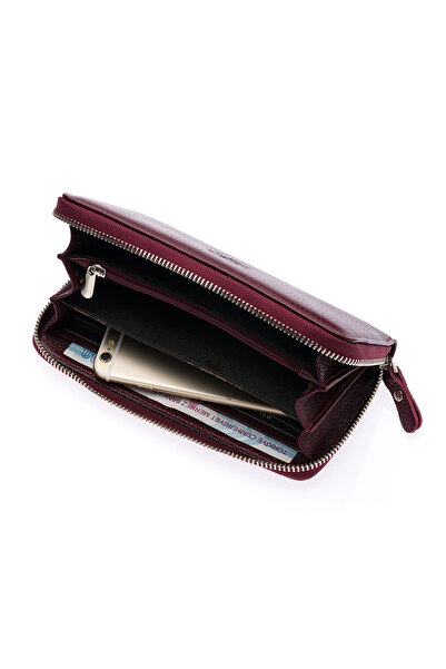 CüzCan Унісекс бордовий гаманець з натуральної шкіри - портфель на блискавці