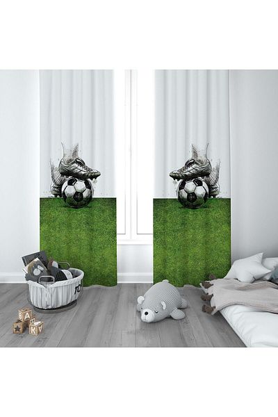 CİCİ ODAM 1 Wing Children's Room Curtain Background Curtain Football Ball Grass