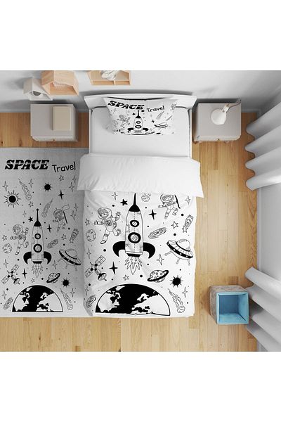 CİCİ ODAM Bedspread Spaceship Astronaut Ufo 140x220 - Pillowcase Gift