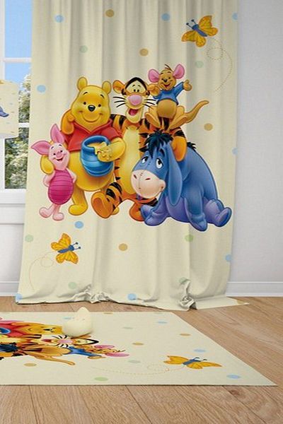 CİCİ ODAM 1 Wing Winnie Pooh Polka Dot, Lion, Donkey, Bear, Butterfly Baby Kids Room Curtain Backdrop Curtain