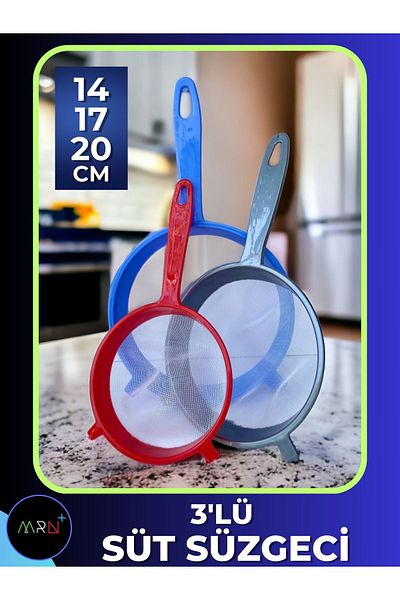 Mirvano 3-Piece Milk Strainer, 14-17-20 Cm Rice Strainer, Pulse Strainer, Nylon Strainer, Multi-Purpose Strainer