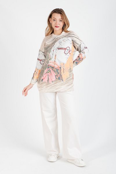 Hatun Atila Pulover lung cu decolteu cu model HatunAtila - 4769-5
