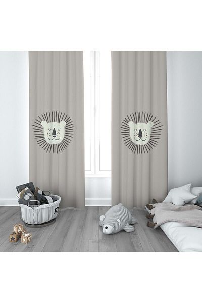 CİCİ ODAM 1 Wing Children's Room Curtain Background Curtain Cute Lion Head