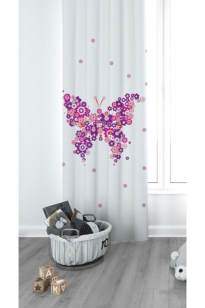 CİCİ EKO Butterfly Children's Room Curtain Background Curtain