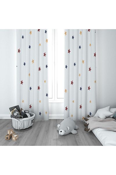 CİCİ ODAM 1 Wing Children's Room Curtain Background Curtain Warm Colored Spreader Stars