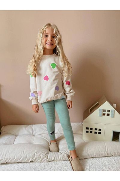 YİGİT BUTİK Yigit Boutique - Heart Printed Girl's Tights and Bottom Set