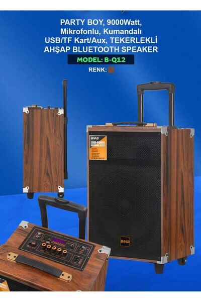 Blic B-Q12 Süper Bass Kumandalı Taşınabilir Kablosuz Mikrofonlu Bluetooth Hoparlör Karaoke Sistemi