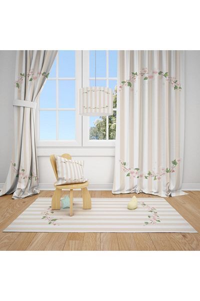 CİCİ ODAM 2 Wings Colorful Crown Flower Children Baby Room Curtain Background Curtain