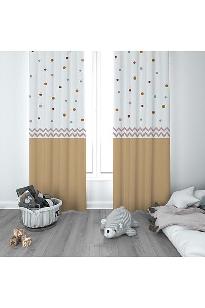 CİCİ ODAM 1 Wing Children's Room Curtain Background Curtain Zigzag Polka Dot Pattern