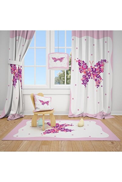 CİCİ ODAM 2 Wings Flower Butterfly Children's Baby Room Curtain Background Curtain