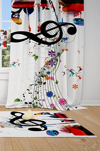 CİCİ ODAM 1 Kanat Notalar,çiçek,gitar Çocuk Bebek Odası Perdesi Fon Perde
