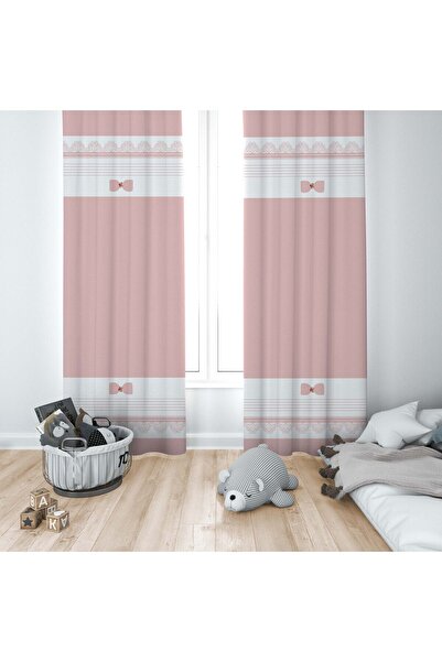 CİCİ ODAM 1 Kanat Çocuk Odası Perdesi Fon Perde Dantelli ve Fiyonklu Desen