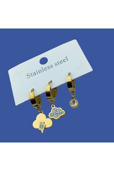 BUJİTERİM مجموعة من 3 أقراط سحابية من الفولاذ المقاوم للتشويه باللون الفضي