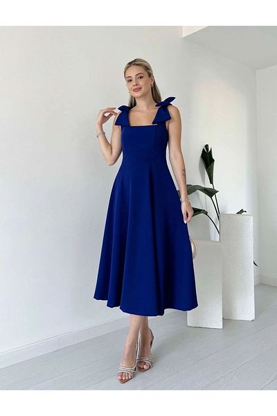 GDS BUTİK Rochie evazată de lungime midi cu bretele cu papion pe umeri