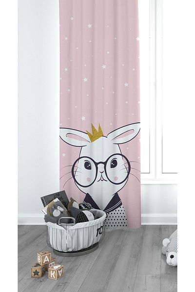 CİCİ EKO Glasses Rabbit Children's Room Curtain Background Curtain