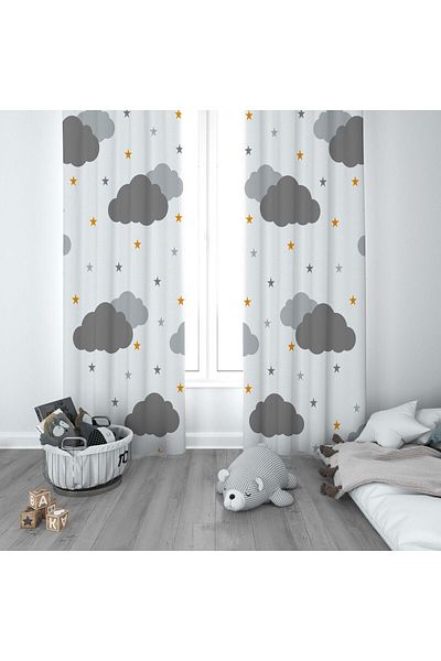 CİCİ ODAM 1 Wing Children's Room Curtain Background Curtain Starry Cloudy