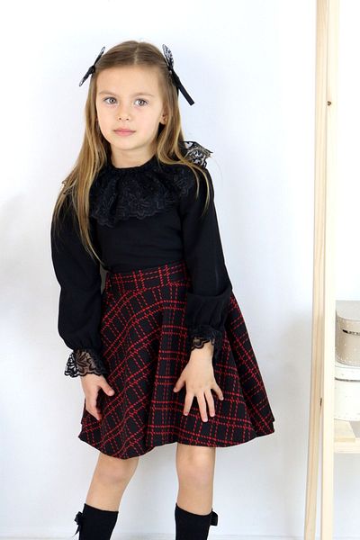 Parla Kids Girl's Black Rose Skirt Shirt Buckle Set