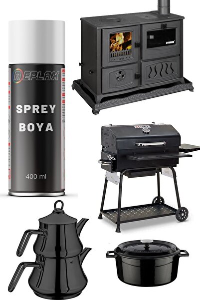 REPLAX Mat Siyah Fırın Soba Mangal Egzos Isıya Dayanıklı 690° Sprey Boya 400 Ml.