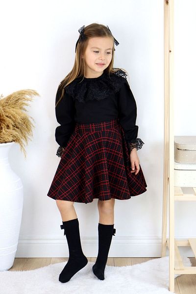 Parla Kids Girl's Black Rose Skirt Shirt Buckle Set