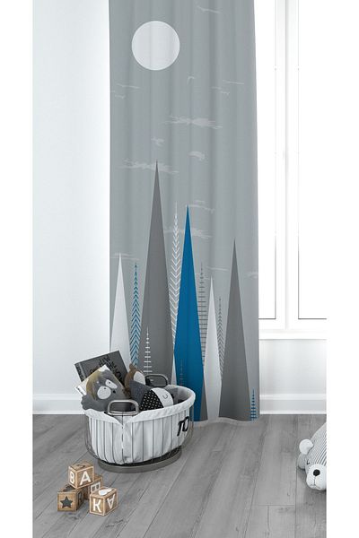CİCİ EKO Scandinavian Mountains Children's Room Curtain Background Curtain