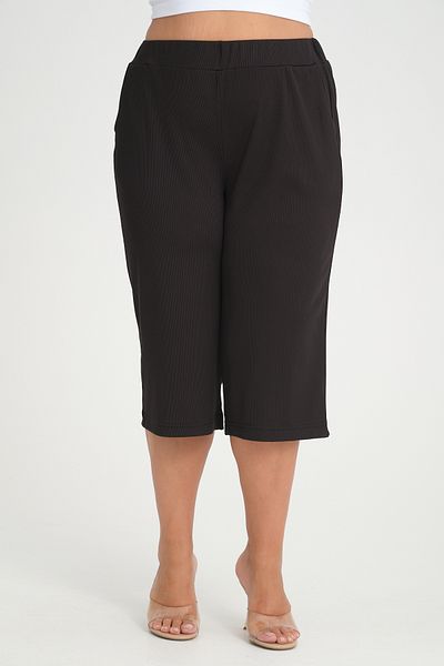 Gül Moda Plus Size Black Lycra Capri Pants - G114-1