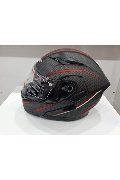 JK20 jiekai Unisex Siyah Kırmızı Çene Açılır Güneş Vizörlü Karbon Desen Jk Kask 902