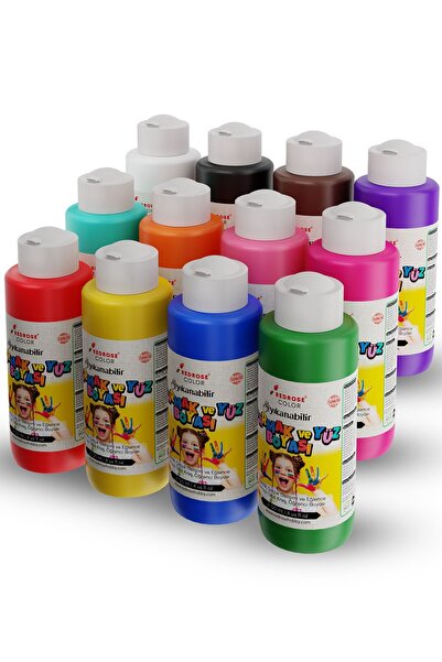Red Rose Tüm Renkler Parmak Boyası 12'li Set 12x120ml Yıkanabilir, Toksik İçe...