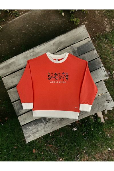 DGK COLLECTİON PinK Flower Printed Oversize Girl's Sweatshirt - 100% Cotton